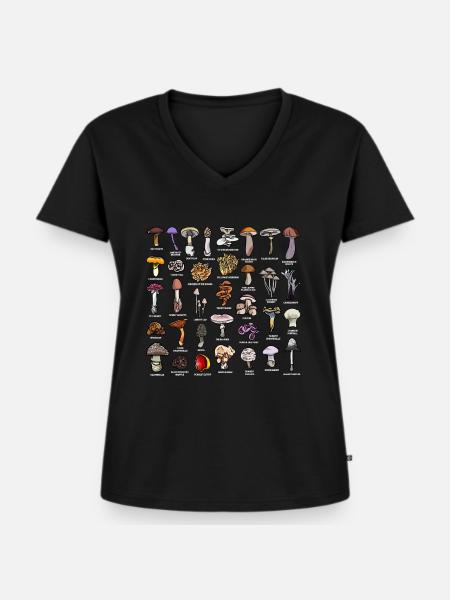 Pilze mit Bezeichnung Pilzsammlung - Frauen Premium Bio T-Shirt mit V-Ausschnitt - Schwarz