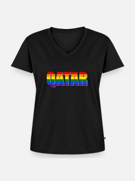 QATAR LGBTQIA - Frauen Premium Bio T-Shirt mit V-Ausschnitt - Schwarz