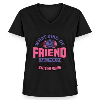 Handarbeit Stricken lustiger Strick Spruch - Frauen Premium Bio T-Shirt mit V-Ausschnitt - Schwarz - Vorne - AI Model Female 172 light (172cm)