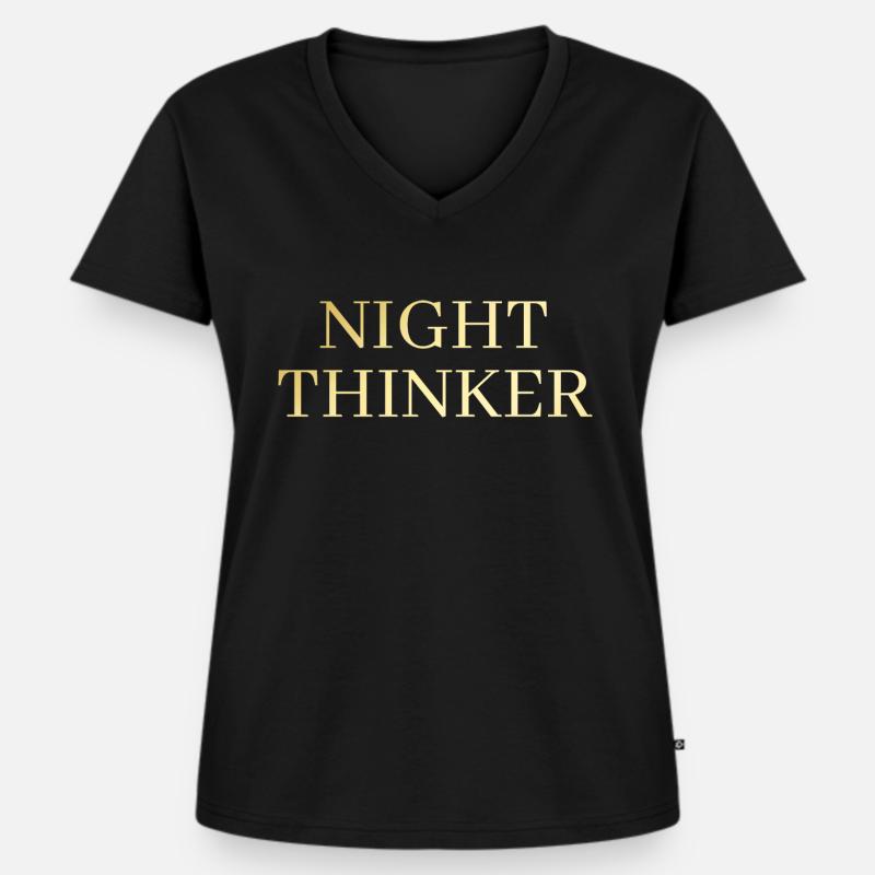 Night Thinker - Frauen Premium Bio T-Shirt mit V-Ausschnitt - Schwarz