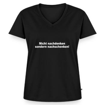 Nicht Nachdenken Sondern Nachschenken Bier Alk JGA - Frauen Premium Bio T-Shirt mit V-Ausschnitt - Schwarz - Vorne - AI Model Female 172 light (172cm)