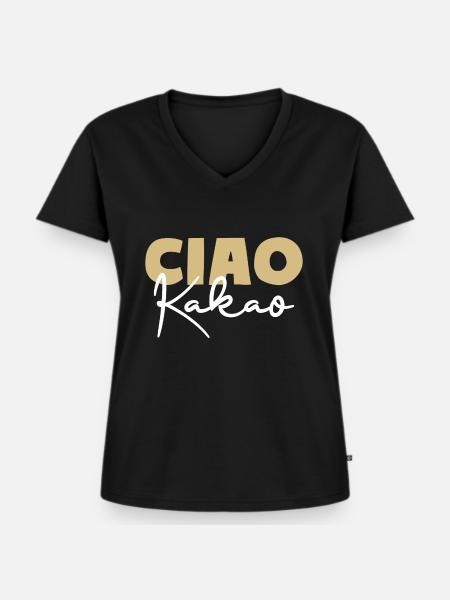 Ciao Kakao - Frauen Premium Bio T-Shirt mit V-Ausschnitt - Schwarz