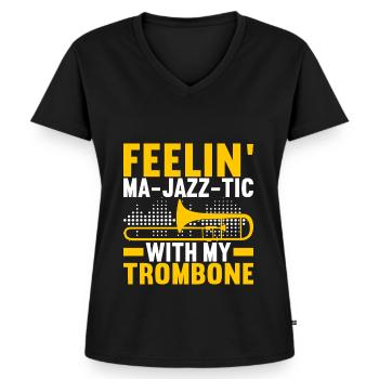 Posaune Trombone - T-shirt encolure en V Premium bio Femme - noir - Devant - AI Model Female 172 light (172cm)