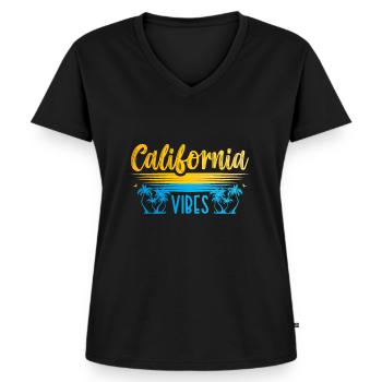 Kalifornien Vibes Usa State America Travel - Frauen Premium Bio T-Shirt mit V-Ausschnitt - Schwarz - Vorne - AI Model Female 172 light (172cm)