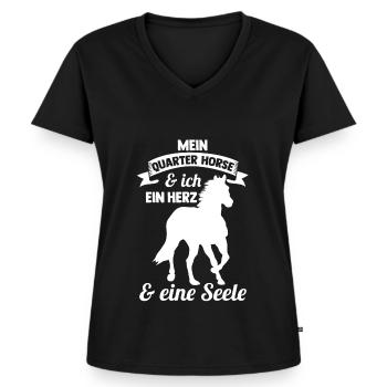 Pferd Reitsport Reiten Pferdesport Quarter Horse - Frauen Premium Bio T-Shirt mit V-Ausschnitt - Schwarz - Vorne - AI Model Female 172 light (172cm)