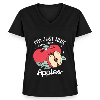 Ich Bin Nur Hier Für Den Apfelfrucht-apfelfresser - Frauen Premium Bio T-Shirt mit V-Ausschnitt - Schwarz - Vorne - AI Model Female 172 light (172cm)