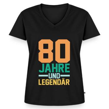 Achtzig 80 Jahre Achtzigster Geburtstag - Frauen Premium Bio T-Shirt mit V-Ausschnitt - Schwarz - Vorne - AI Model Female 172 light (172cm)
