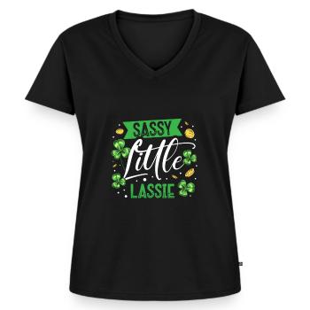 Sassy Little Lassie Irish Pride St. Patricks Day - Frauen Premium Bio T-Shirt mit V-Ausschnitt - Schwarz - Vorne - AI Model Female 172 light (172cm)