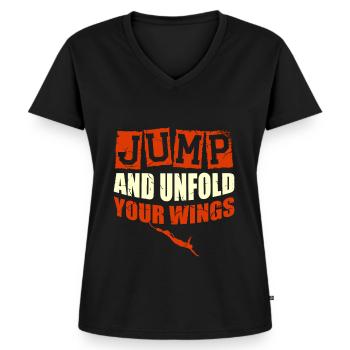 Springen Und Entfalten Sie Ihre Flügel Beim - Frauen Premium Bio T-Shirt mit V-Ausschnitt - Schwarz - Vorne - AI Model Female 172 light (172cm)