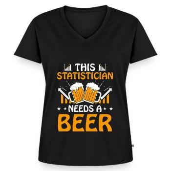 Ce statisticien a besoin d’une statistique sur l’emploi de la bière - T-shirt encolure en V Premium bio Femme - noir - Devant - AI Model Female 172 light (172cm)