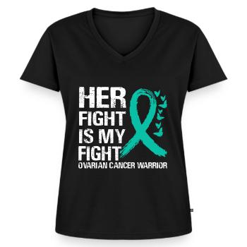 Sensibilisation au cancer de l’ovaire - T-shirt encolure en V Premium bio Femme - noir - Devant - AI Model Female 172 light (172cm)