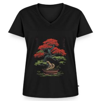 Japanese Bonsai Zen Garden Tee | BonsaiTree - Frauen Premium Bio T-Shirt mit V-Ausschnitt - Schwarz - Vorne - AI Model Female 172 light (172cm)