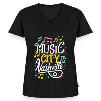 Music City Nashville Tennessee Musiker Geschenk - Frauen Premium Bio T-Shirt mit V-Ausschnitt - Schwarz - Vorne - AI Model Female 172 light (172cm)