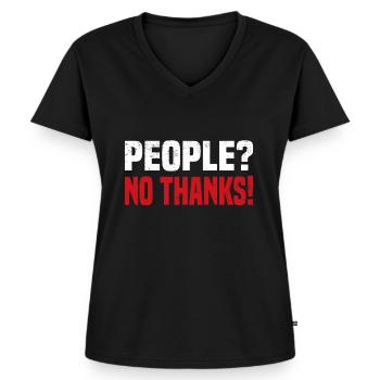 Misanthrop Menschenhasser Asozial Introvertiert - Frauen Premium Bio T-Shirt mit V-Ausschnitt - Schwarz - Vorne - AI Model Female 172 light (172cm)