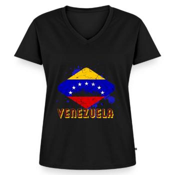 Drapeau du Venezuela - T-shirt encolure en V Premium bio Femme - noir - Devant - AI Model Female 172 light (172cm)