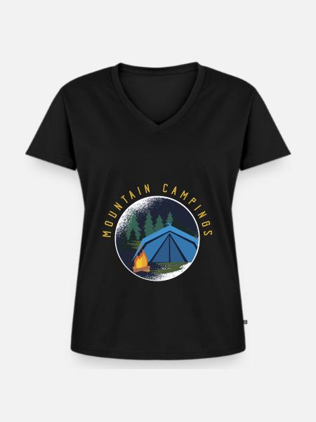 Glücklicher Camper Camping - Frauen Premium Bio T-Shirt mit V-Ausschnitt - Schwarz