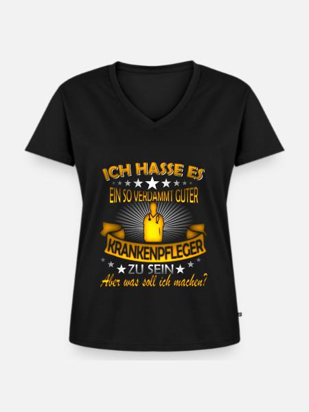 KRANKENPFLEGER - Frauen Premium Bio T-Shirt mit V-Ausschnitt - Schwarz
