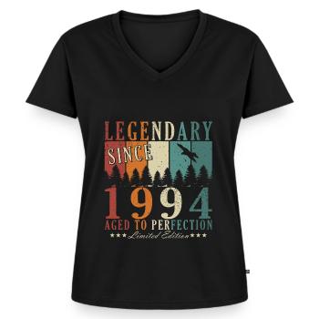 29. Geburtstag Mann Jahrgang 1994 Legende - Frauen Premium Bio T-Shirt mit V-Ausschnitt - Schwarz - Vorne - AI Model Female 172 light (172cm)