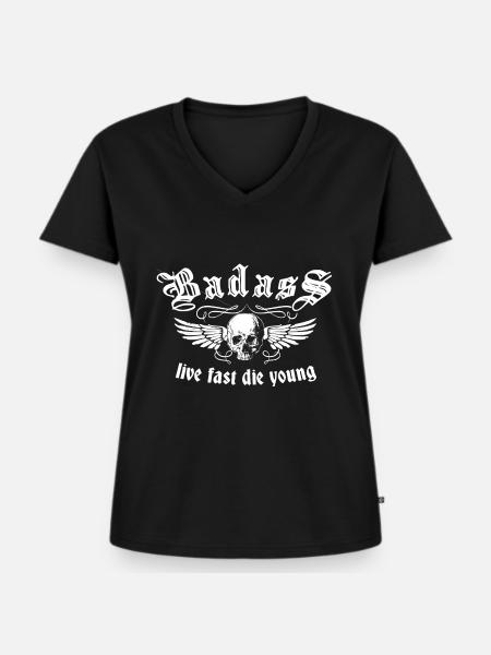 Badass Oldschool1 - Frauen Premium Bio T-Shirt mit V-Ausschnitt - Schwarz
