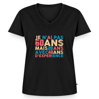 60 ans, anniversaire 60 ans - T-shirt encolure en V Premium bio Femme - noir - Devant - AI Model Female 172 light (172cm)