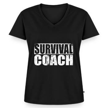 Survival Trainer, Coach, Natur, Abenteuer - Frauen Premium Bio T-Shirt mit V-Ausschnitt - Schwarz - Vorne - AI Model Female 172 light (172cm)