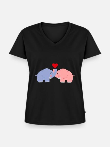 Elefant Liebe Paar - Frauen Premium Bio T-Shirt mit V-Ausschnitt - Schwarz