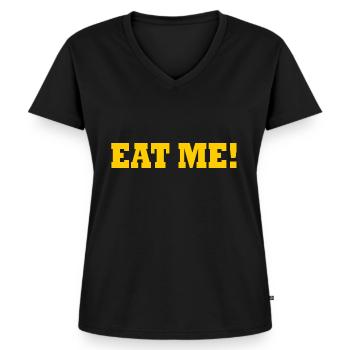 Eat me - T-shirt encolure en V Premium bio Femme - noir - Devant - AI Model Female 172 light (172cm)
