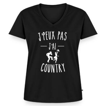 J'PEUX PAS J'AI COUNTRY - T-shirt encolure en V Premium bio Femme - noir - Devant - AI Model Female 172 light (172cm)