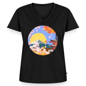 Japonais Asie Sakura Blossom - T-shirt encolure en V Premium bio Femme - noir - Devant - AI Model Female 172 light (172cm)