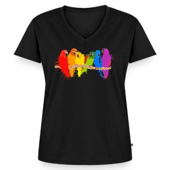 Bunte Papageien-Schar - Frauen Premium Bio T-Shirt mit V-Ausschnitt - Schwarz - Vorne - AI Model Female 172 light (172cm)