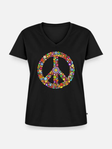 Peacezeichen Frieden - Frauen Premium Bio T-Shirt mit V-Ausschnitt - Schwarz