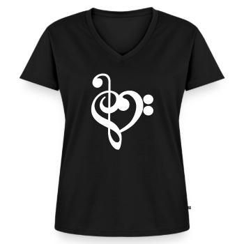 Musik Violinschlüssel Herz - Frauen Premium Bio T-Shirt mit V-Ausschnitt - Schwarz - Vorne - AI Model Female 172 light (172cm)