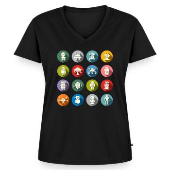 Roboter Familie - Frauen Premium Bio T-Shirt mit V-Ausschnitt - Schwarz - Vorne - AI Model Female 172 light (172cm)