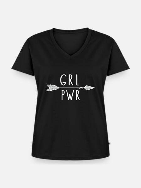 Girlpower - Frauen Premium Bio T-Shirt mit V-Ausschnitt - Schwarz