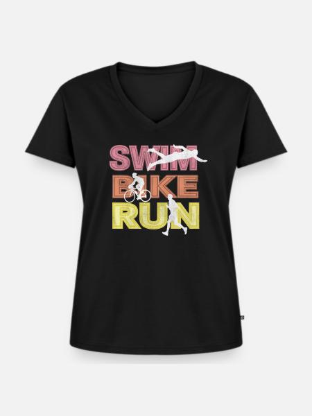Triathlon - Frauen Premium Bio T-Shirt mit V-Ausschnitt - Schwarz