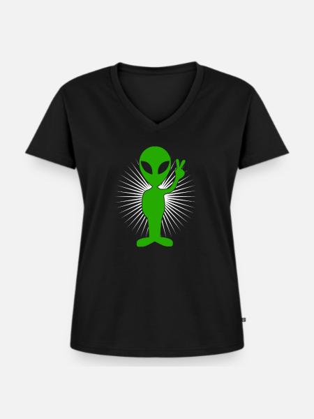 Alien Peacezeichen - Frauen Premium Bio T-Shirt mit V-Ausschnitt - Schwarz