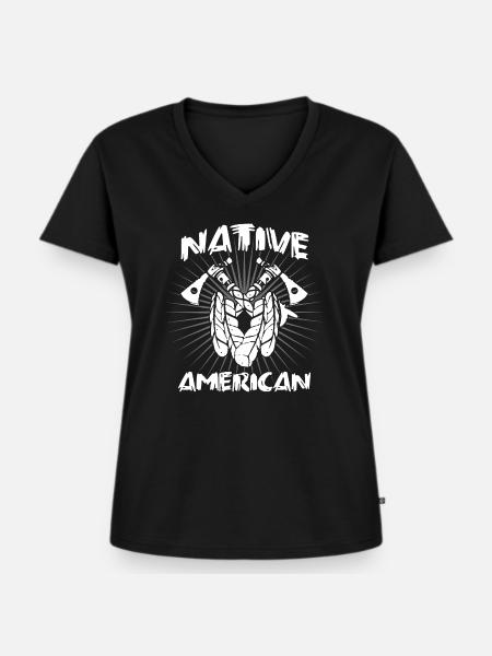 Indianer indianisch Ureinwohner Native - Frauen Premium Bio T-Shirt mit V-Ausschnitt - Schwarz