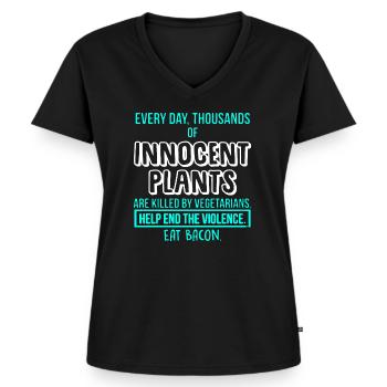 Sarcasme anti vegan - T-shirt encolure en V Premium bio Femme - noir - Devant - AI Model Female 172 light (172cm)
