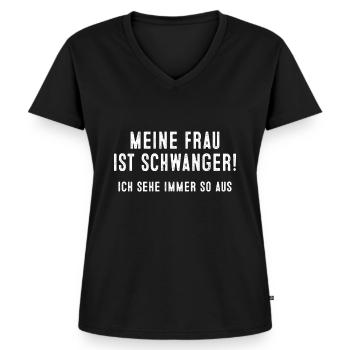 Schwanger Spruch Geschenk Schwangerschaft - Frauen Premium Bio T-Shirt mit V-Ausschnitt - Schwarz - Vorne - AI Model Female 172 light (172cm)