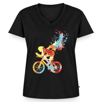 Vélo de route - T-shirt encolure en V Premium bio Femme - noir - Devant - AI Model Female 172 light (172cm)
