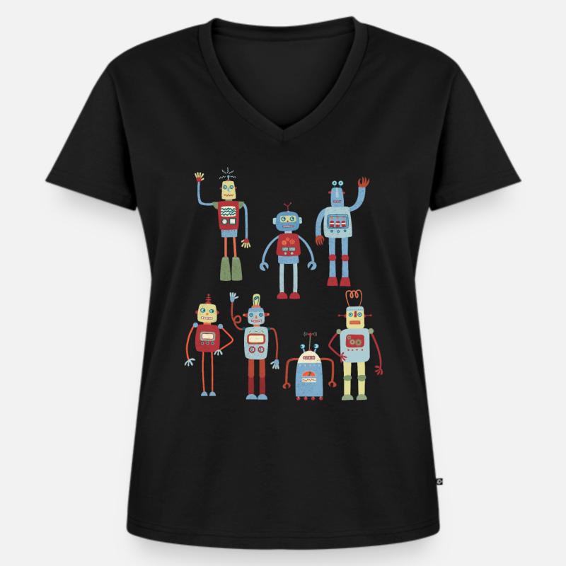 Robots - Women's Premium Organic V-neck T-shirt - black