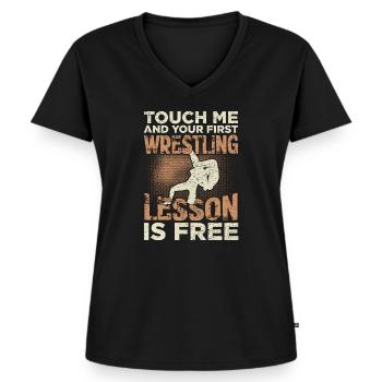 WRESTLING - Frauen Premium Bio T-Shirt mit V-Ausschnitt - Schwarz - Vorne - AI Model Female 172 light (172cm)
