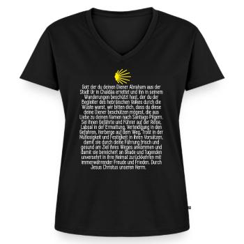 Pilger Geschenk - Pilgersegen mit Jakobsmuschel - Frauen Premium Bio T-Shirt mit V-Ausschnitt - Schwarz - Vorne - AI Model Female 172 light (172cm)