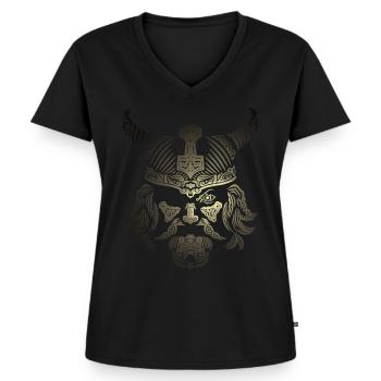 Wikinger - Frauen Premium Bio T-Shirt mit V-Ausschnitt - Schwarz - Vorne - AI Model Female 172 light (172cm)