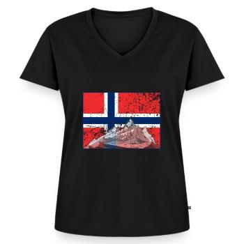 Vintage Norway flag fishing gift - Women's Premium Organic V-neck T-shirt - black - Front - AI Model Female 172 light (172cm)
