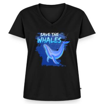 Sauver la baleine baleine baleine bleue - T-shirt encolure en V Premium bio Femme - noir - Devant - AI Model Female 172 light (172cm)