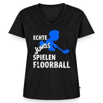 Floorball - Frauen Premium Bio T-Shirt mit V-Ausschnitt - Schwarz - Vorne - AI Model Female 172 light (172cm)