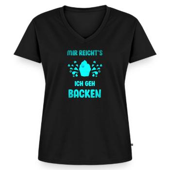 Lustiger Backen Spruch Geschenk spruch - Frauen Premium Bio T-Shirt mit V-Ausschnitt - Schwarz - Vorne - AI Model Female 172 light (172cm)