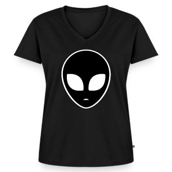 Alienkopf Alien Aliens Ufo Space Geschenkidee - Frauen Premium Bio T-Shirt mit V-Ausschnitt - Schwarz - Vorne - AI Model Female 172 light (172cm)