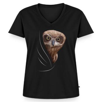 Eule Eulen Eulenliebhaber Geschenk Kauz - Frauen Premium Bio T-Shirt mit V-Ausschnitt - Schwarz - Vorne - AI Model Female 172 light (172cm)